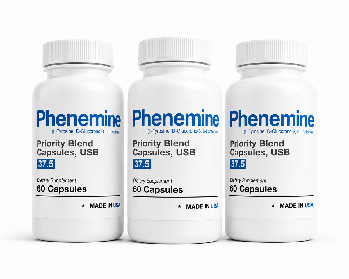 (3 Pack) Phenemine White/Blue Caps