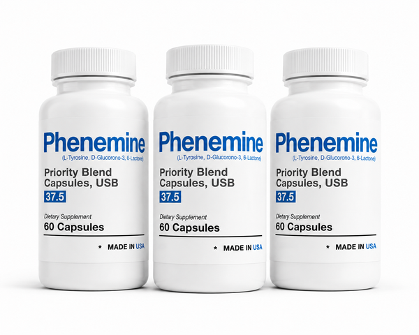 (3 Pack) Phenemine White/Blue Caps