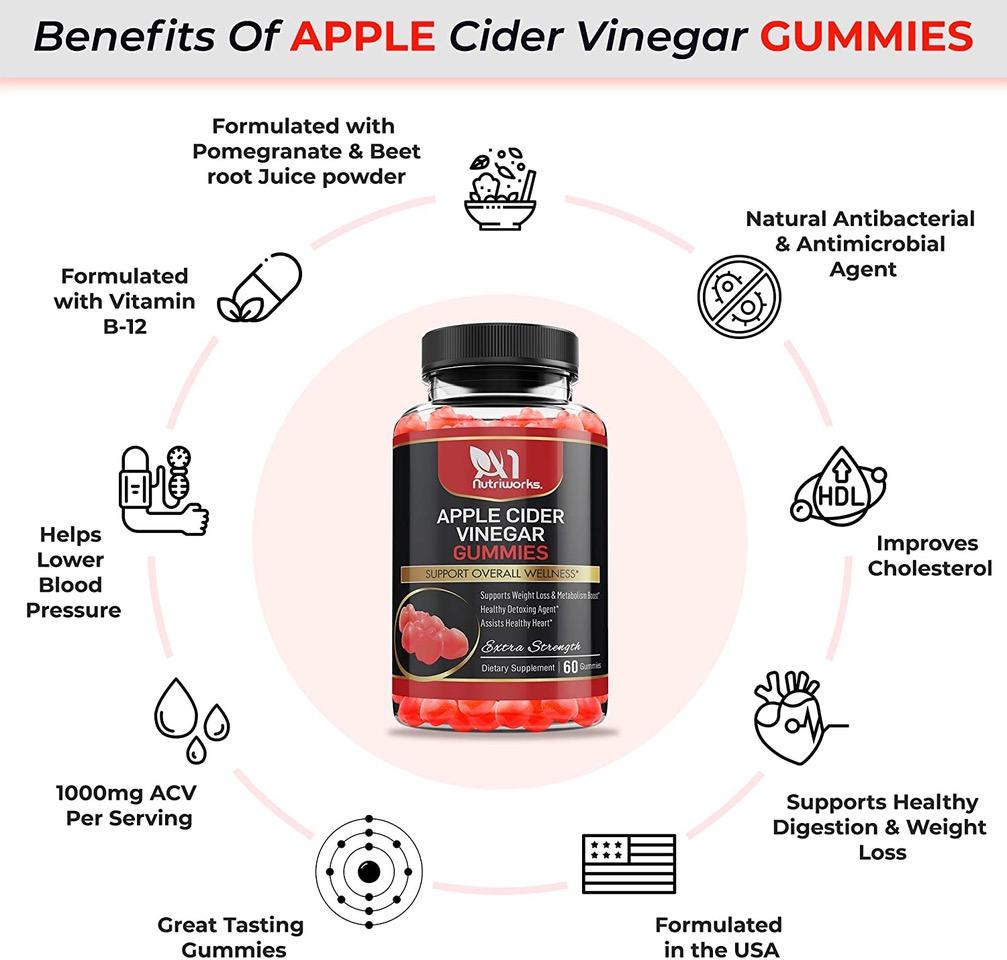 Apple Cider Vinegar Gummies Maximum Strength Energy Boost & Gut Health-Supports Digestion, Detox & Cleansing